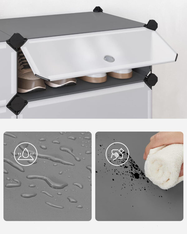 SONGMICS Dulap de depozitare pantofi modular, configurabil cu 10 compartimente, 43x31x173 cm, gri - imagine 6