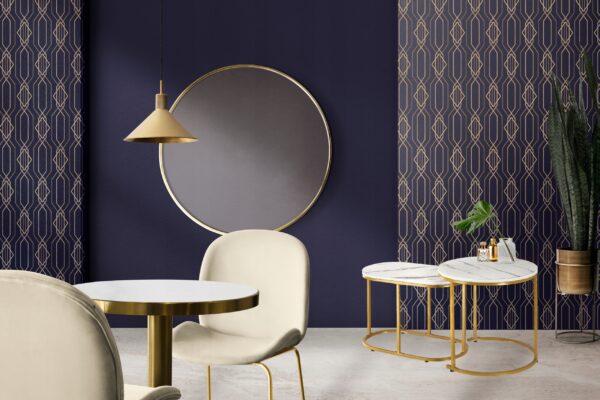 Set 2 mese pentru cafea, cadru otel, blat MDF model marmura, 50x50x50 cm si 60x32x44 cm, alb si auriu - imagine 3