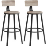 VASAGLE Set de 2 scaune de bar inalte cu spatar, cadru din otel, industrial, 54x99cm, gri stejar