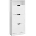 VASAGLE Dulap pantofi cu 3 usi rabatabile, pentru 14-18 perechi, 60x24x130 cm, alb