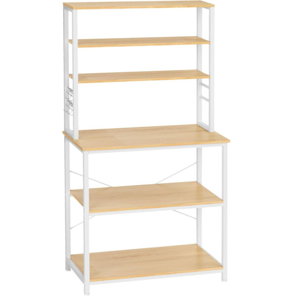 VASAGLE Raft de bucatarie cu spatiu pentru cuptorul cu microunde, 6 rafturi, otel, industrial, 40x80x167cm, maro stejar si alb