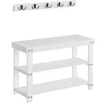 SONGMICS Set multifunctional pentru hol cu banca pentru pantofi si cuier, din bambus, 29x70x45 cm, alb