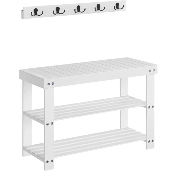 SONGMICS Set multifunctional pentru hol cu banca pentru pantofi si cuier, din bambus, 29x70x45 cm, alb