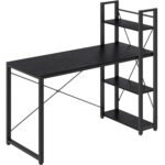VASAGLE Birou cu raft lateral, montare stanga sau dreapta, industrial, 60x132x119 cm, negru