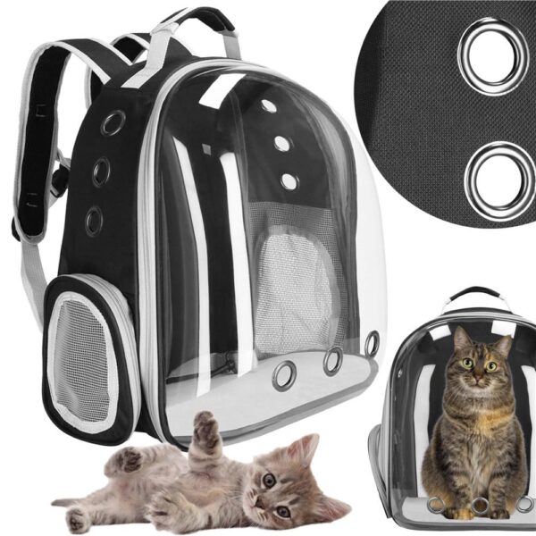 Rucsac transport animale talie mica-medie, maxim 12 kg, hublou panoramic transparent, buzunare laterale, gri - imagine 2