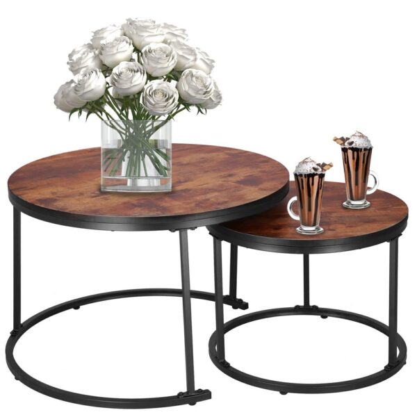 Set 2 mese pentru cafea suprapozabile, cadru otel, 70x70x47 cm si 50x50x40 cm, maro - imagine 2