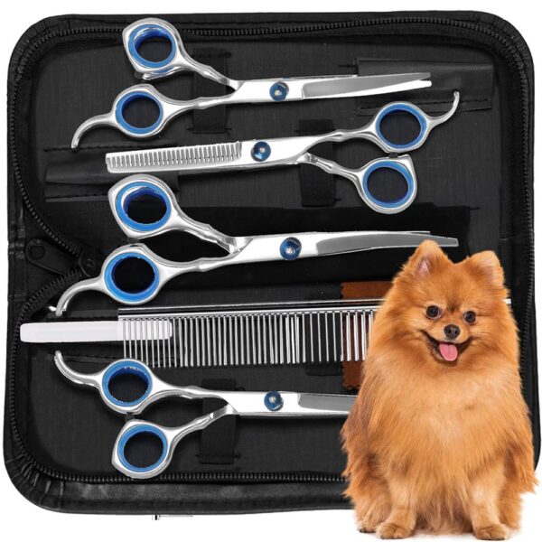Set de ingrijire pentru animale de companie, cu 4 foarfece pentru tuns si accesorii - imagine 2
