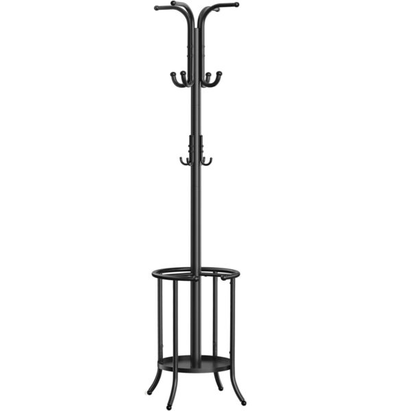 SONGMICS Cuier pentru haine, cu suport de umbrele, 12 agatatori, 175 cm, negru