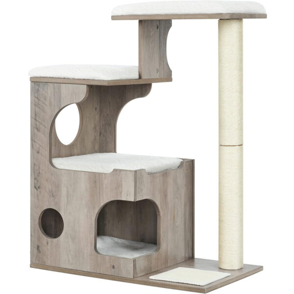 FEANDREA Ansamblu de joaca pisici, tip copac, din lemn, 66x40x86 cm, gri