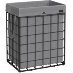 SONGMICS Cos de rufe pliabil cu cadru metalic, sac detasabil si lavabil, 90L, 48x33x58cm, negru si gri