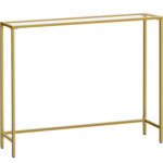 VASAGLE Masa de intrare, blat din sticla securizata, cadru metalic, 20x100x80 cm, auriu