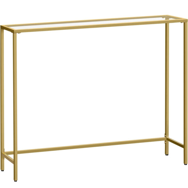 VASAGLE Masa de intrare, blat din sticla securizata, cadru metalic, 20x100x80 cm, auriu