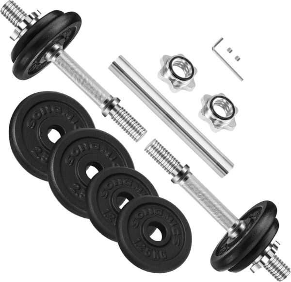 SONGMICS Set gantere si haltera reglabile, integral din otel, 20kg - imagine 3