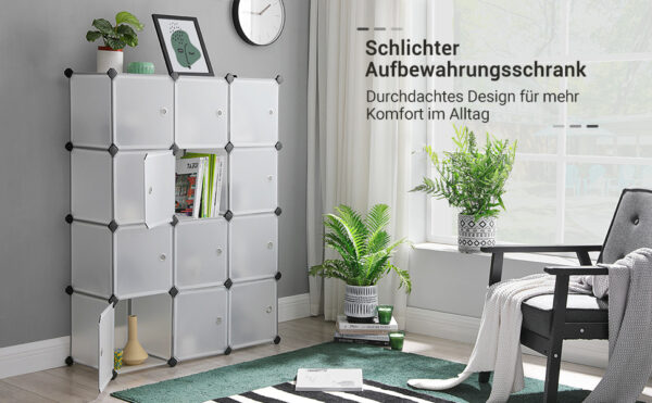 SONGMICS Unitate de depozitare cu 12 cuburi, pentru pantofi sau haine, personalizabil, 31x93x123 cm, alb transparent - imagine 10