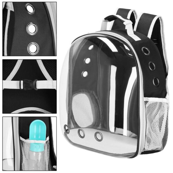 Rucsac transport animale talie mica-medie, maxim 12 kg, hublou panoramic transparent, buzunare laterale, gri - imagine 10