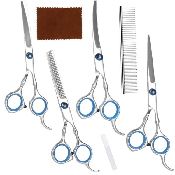 Set de ingrijire pentru animale de companie, cu 4 foarfece pentru tuns si accesorii - imagine 11