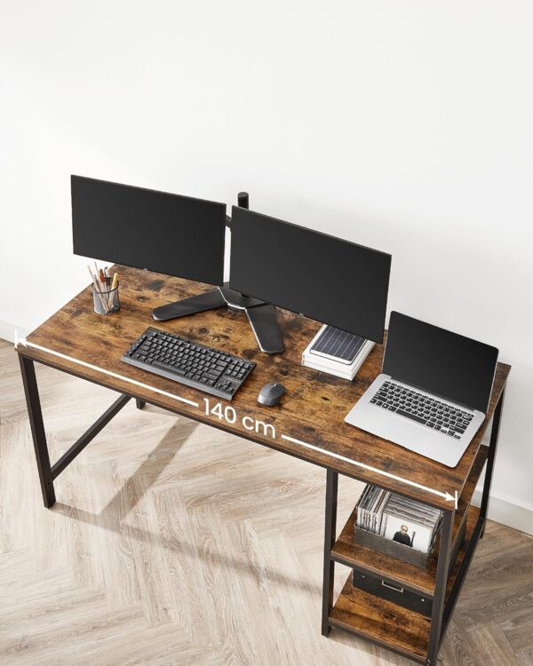 VASAGLE Birou cu 2 rafturi stanga sau dreapta, stil industrial, 60x140x76 cm, maro rustic - imagine 9
