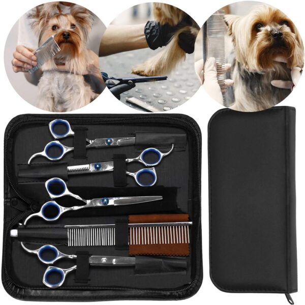 Set de ingrijire pentru animale de companie, cu 4 foarfece pentru tuns si accesorii - imagine 12