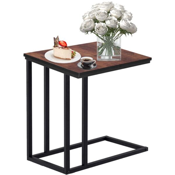 Masuta de cafea, cu cadru de otel si roti, industrial, 35x50x66 cm, maro wenge - imagine 12