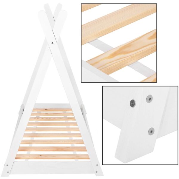 Pat din lemn pentru copii, model TeePee, somiera inclusa, 61x146x130 cm, alb - imagine 3