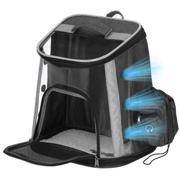 Rucsac transport animale talie mica-medie, maxim 15 kg, buzunare laterale, 38x34x26 cm, negru - imagine 17