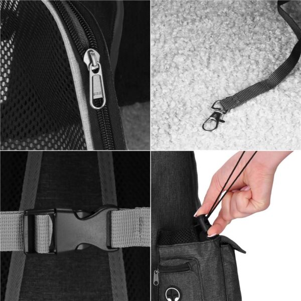 Rucsac transport animale talie mica-medie, maxim 15 kg, buzunare laterale, 38x34x26 cm, negru - imagine 18