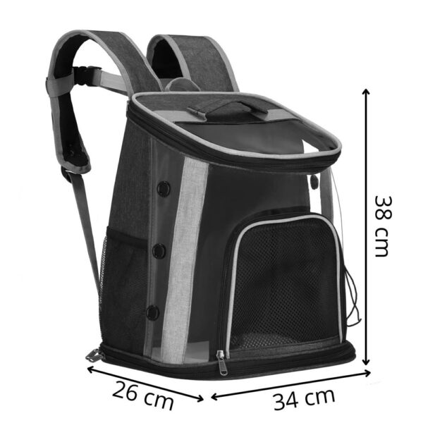 Rucsac transport animale talie mica-medie, maxim 15 kg, buzunare laterale, 38x34x26 cm, negru - imagine 19