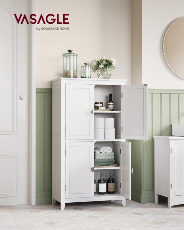 VASAGLE Dulap de baie, din MDF, cu 2 compartimente si 4 usi, rafturi reglabile, 30x60x110cm, alb - imagine 2