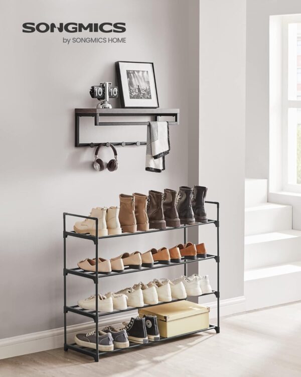 SONGMICS Suport pentru pantofi cu 4 nivele, structura metalica, pentru 16-20 perechi, 92x30x74 cm, negru - imagine 2