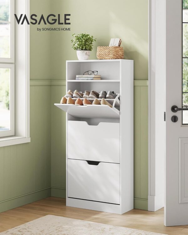 VASAGLE Dulap pantofi cu 3 usi rabatabile, pentru 14-18 perechi, 60x24x130 cm, alb - imagine 2