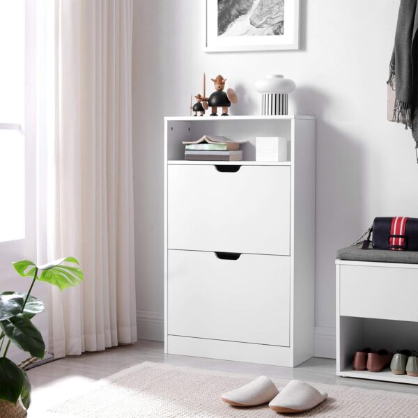 VASAGLE Dulap pantofi cu 3 usi rabatabile, pentru 8-12 perechi, 60x24x102 cm, alb - imagine 2