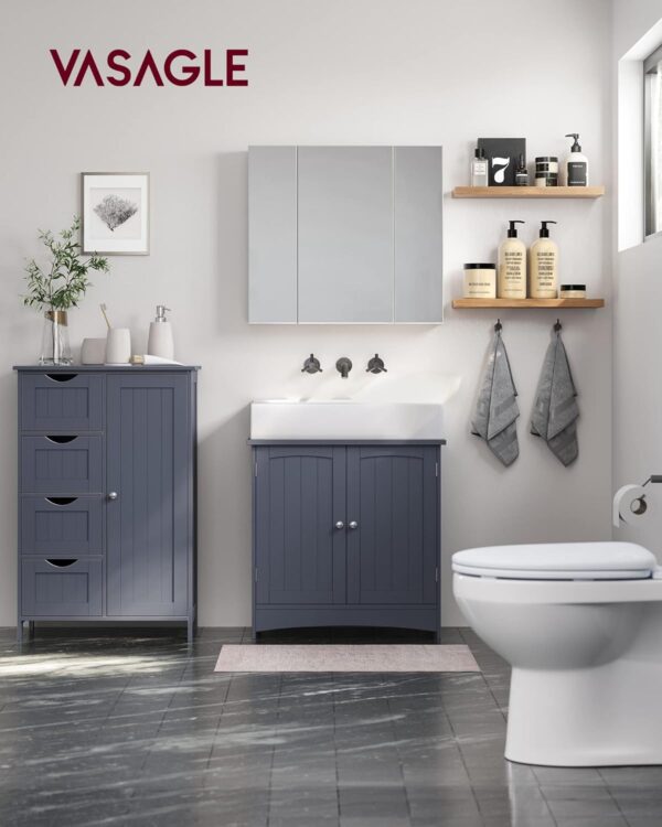 VASAGLE Dulap de baie, din MDF, cu 4 sertare, raft reglabil, 30x55x82 cm, gri - imagine 2