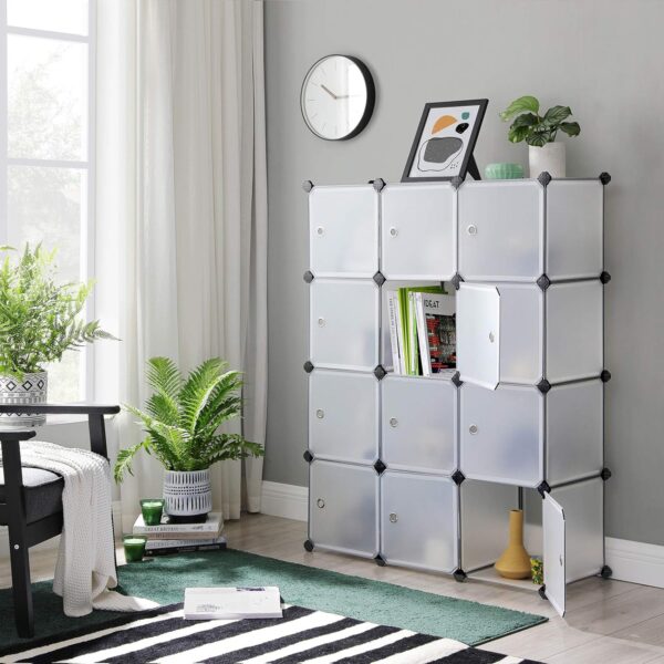 SONGMICS Unitate de depozitare cu 12 cuburi, pentru pantofi sau haine, personalizabil, 31x93x123 cm, alb transparent - imagine 2