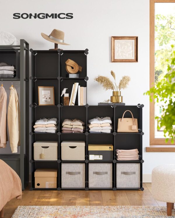 SONGMICS Unitate de depozitare cu 16 cuburi, pentru pantofi sau haine, personalizabil, 31x123x123 cm, negru - imagine 2