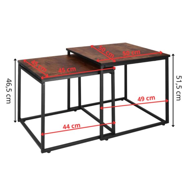Set 2 mese pentru cafea, cadru otel, stil industrial, 50x50x52 cm si 45x45x47 cm, maro - imagine 3