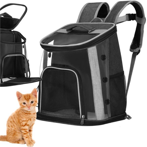 Rucsac transport animale talie mica-medie, maxim 15 kg, buzunare laterale, 38x34x26 cm, negru - imagine 2