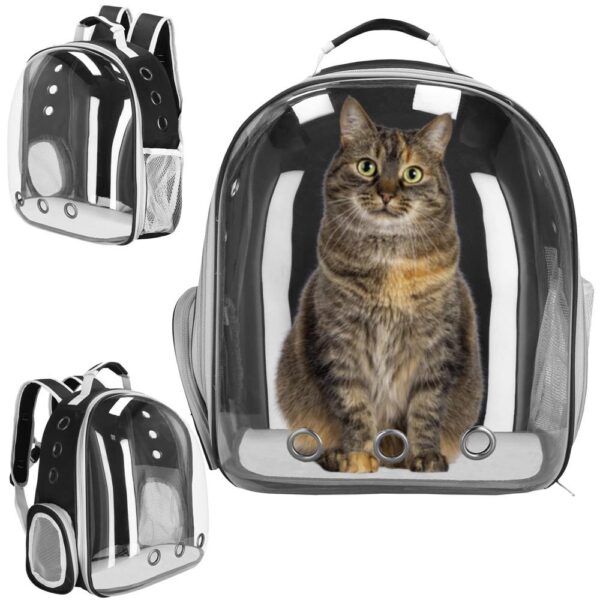 Rucsac transport animale talie mica-medie, maxim 12 kg, hublou panoramic transparent, buzunare laterale, gri - imagine 3