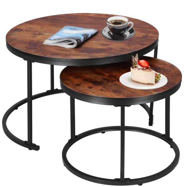 Set 2 mese pentru cafea suprapozabile, cadru otel, 70x70x47 cm si 50x50x40 cm, maro - imagine 3