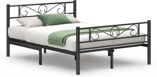VASAGLE Cadru metalic de pat dublu, 140x190 cm, negru - imagine 2