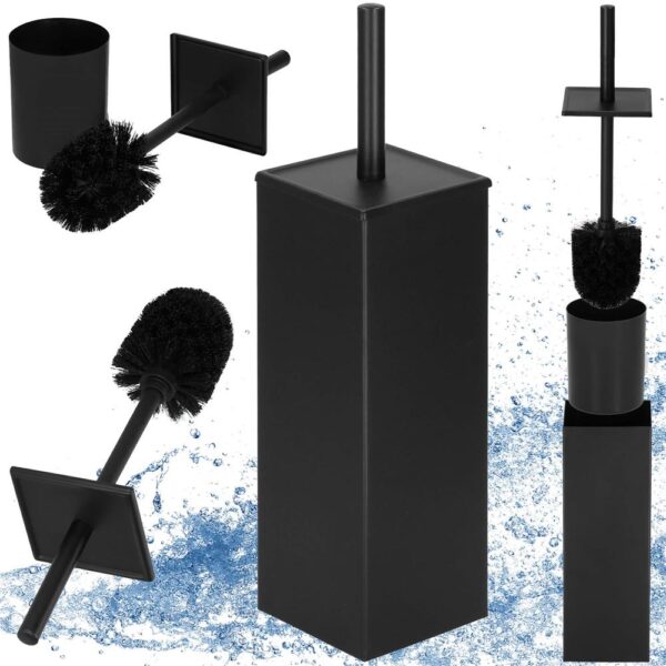 Perie WC cu rezervor detasabil si capac, din metal, 37 cm, negru - imagine 2