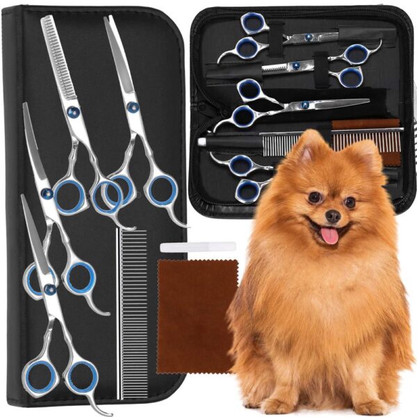 Set de ingrijire pentru animale de companie, cu 4 foarfece pentru tuns si accesorii - imagine 3