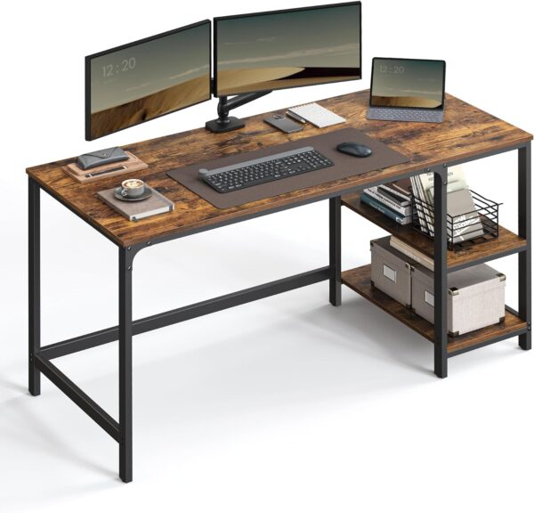 VASAGLE Birou cu 2 rafturi stanga sau dreapta, stil industrial, 60x140x76 cm, maro rustic - imagine 2