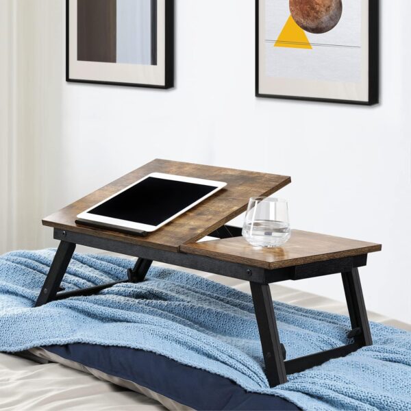 SONGMICS Masa de pat pentru laptop, plabila si reglabila, 55x35x23 cm, maro - imagine 2