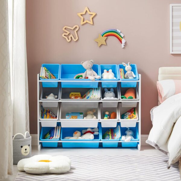 SONGMICS Raft de depozitare jucarii, 16 cutii detasabile din plastic, 89x27x106cm, alb - imagine 2