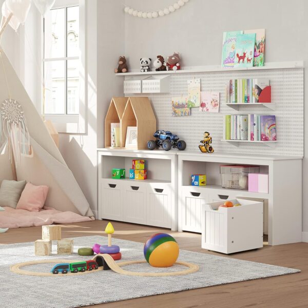 VASAGLE Comoda cu spatiu depozitare jucarii, 3 dulapuri mobile, 102x30x60 cm, alb - imagine 2