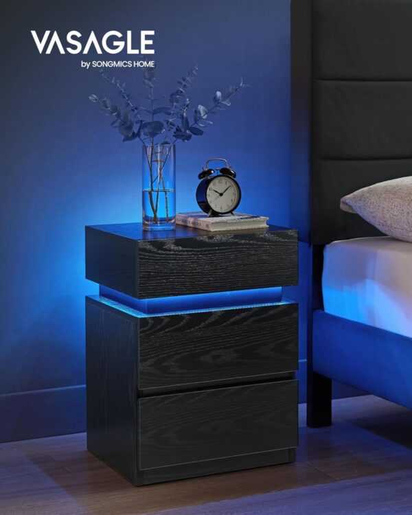 VASAGLE Noptiera din MDF cu iluminare LED, culori si intensitate reglabile, 35x40x55cm, negru - imagine 2