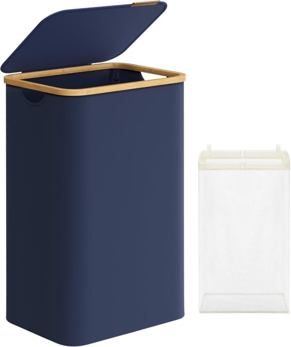 SONGMICS Cos de rufe textil, pliabil, compartiment detasabil, 90L, 42x32x71 cm, albastru - imagine 2