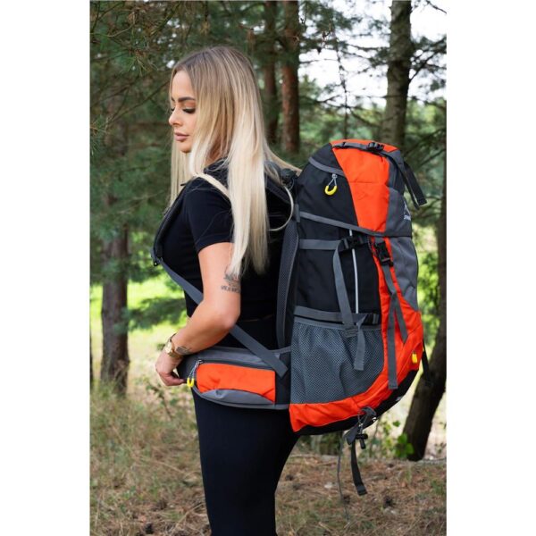 Rucsac tactic militar pentru drumetie, cu husa de ploaie, 70 litri, 25 kg, 68x35x20 cm, gri portocaliu - imagine 18