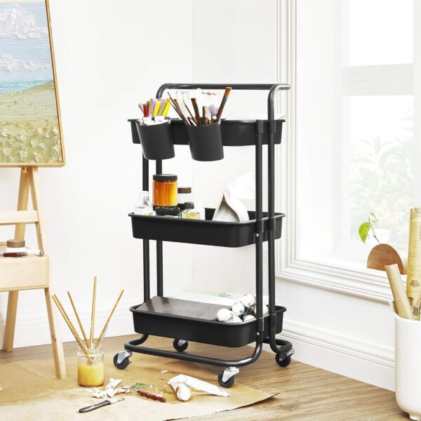 SONGMICS Carucior de depozitare pe roti, pentru bucatarie sau baie, cu 3 nivele, 42x34x86 cm, negru - imagine 3