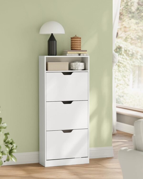 VASAGLE Dulap pantofi cu 3 usi rabatabile, pentru 14-18 perechi, 60x24x130 cm, alb - imagine 3